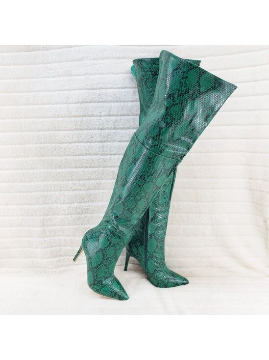 Mata Shoes Shoes - Jade Snake Wide Top Sexy Thigh High Heel Boots